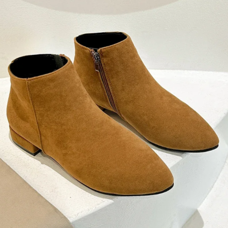 Women's Ankle Boots with Flat Heel and Minimalist Design - Women's Ankle Boots