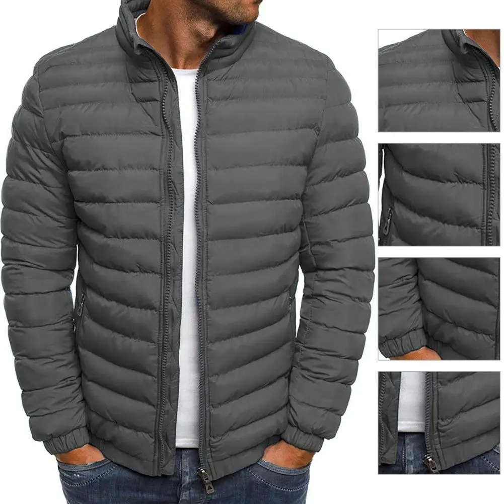 Men's puffer jacket with stand-up collar and front zip